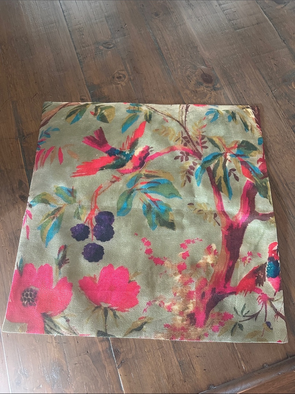 Tropical Floral & Bird Accent Pillow Cover in Green and Pink
